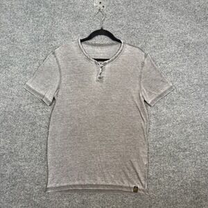 Lucky Brand Shirt Mens Small Gray Henley Venice Burnout Tshirt Stretch Casual